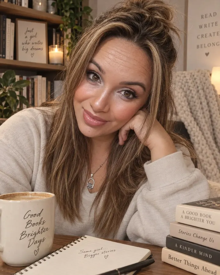 Tatiana en su escritorio, con un café y su cuaderno
